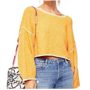 Free People Bardot Cropped Oversized Sweater Small Boho Chic Drop Shoulder